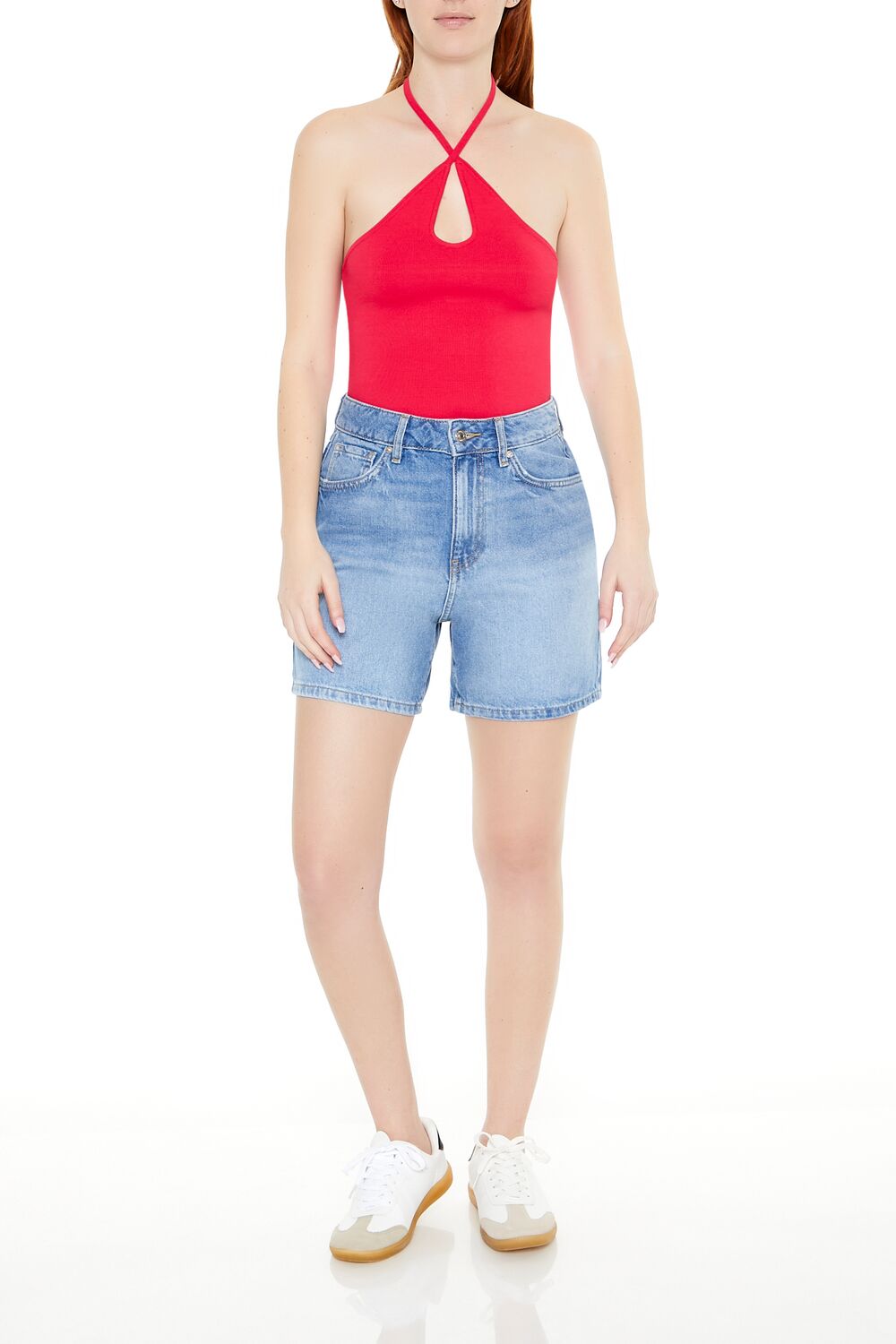  Forever 21 Sweater-Knit Halter Thong Bodysuit - hot pink - Bonton