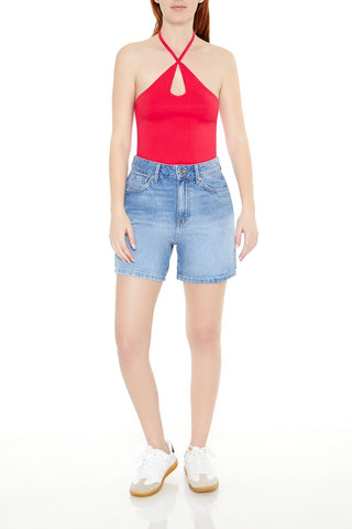 Sweater-Knit Halter Thong Bodysuit