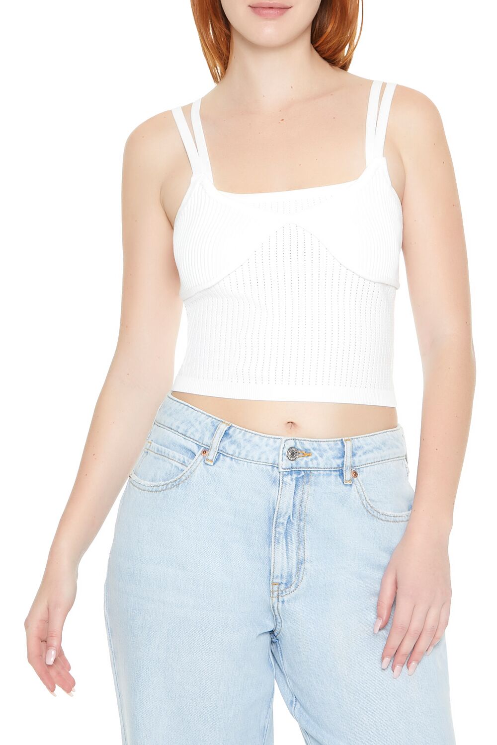  Forever 21 Sweater-Knit Cropped Cami - white - Bonton