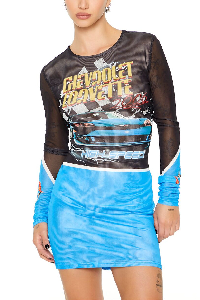  Forever 21 Chevrolet Corvette Mini Dress - cobalt-multi - Bonton