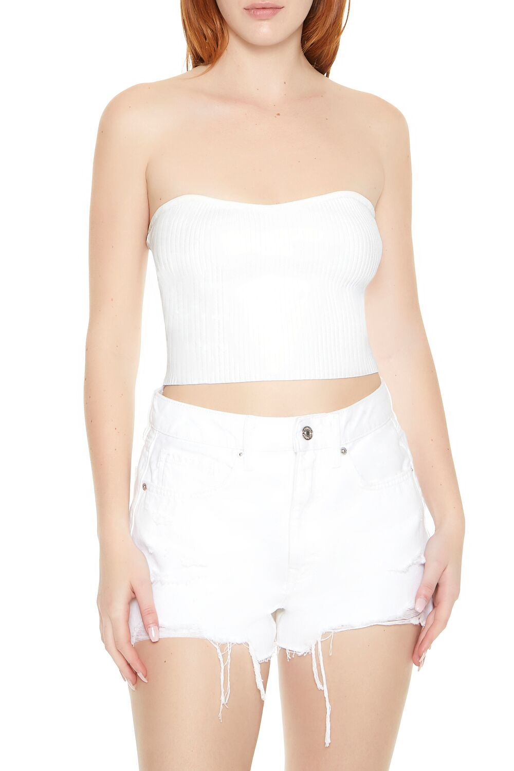  Forever 21 Sweater-Knit Cropped Tube Top - white - Bonton
