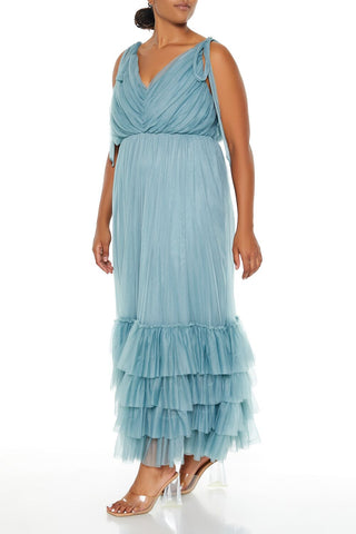 Plus Size Tiered Tie-Strap Maxi Dress