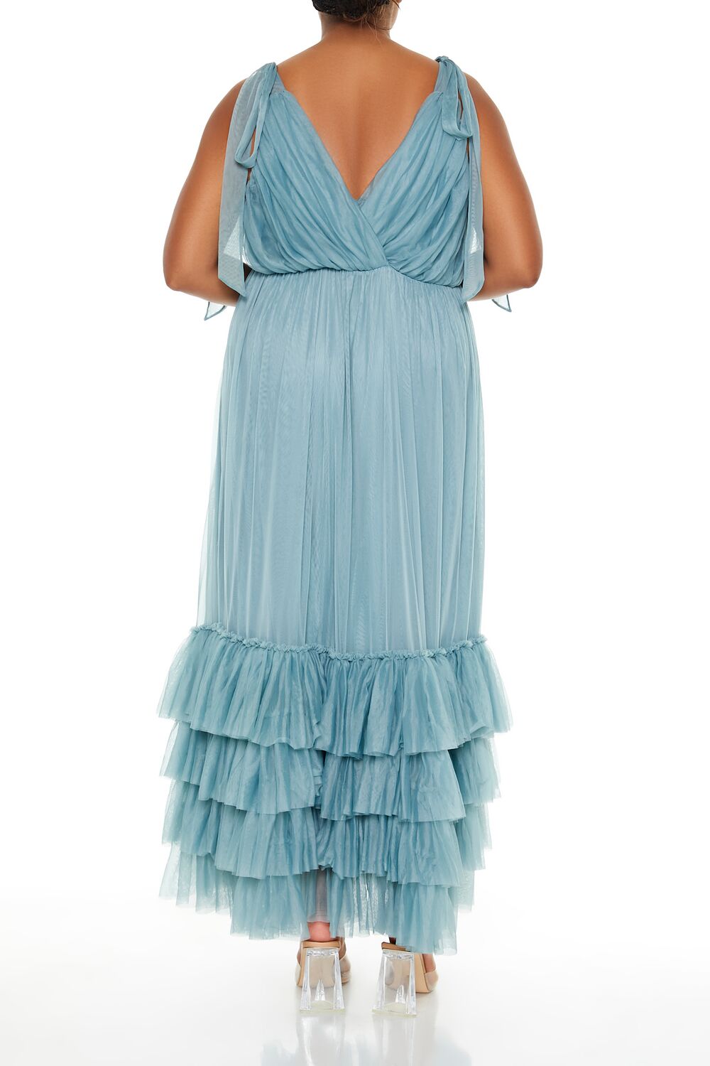  Forever 21 Plus Size Tiered Tie-Strap Maxi Dress - blue-mist - Bonton