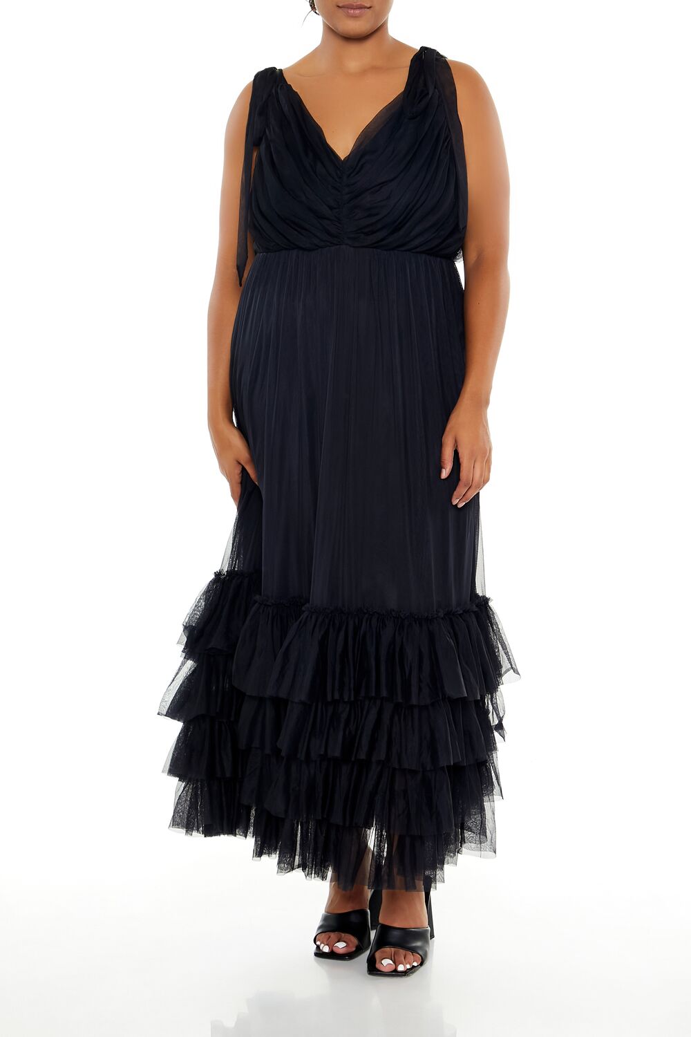 Plus Size Tiered Tie-Strap Maxi Dress in Blue-mist