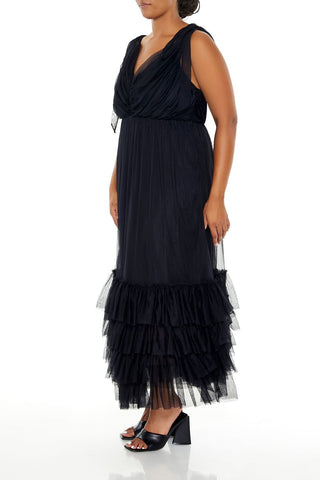 Plus Size Tiered Tie-Strap Maxi Dress