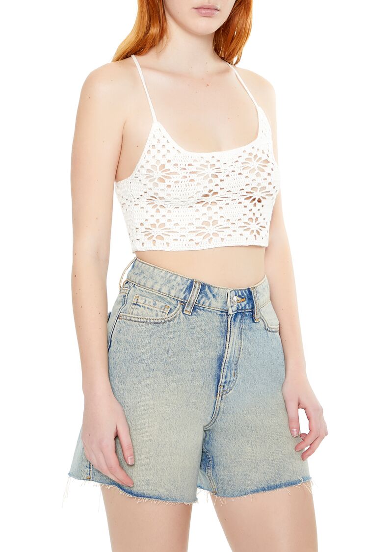  Forever 21 Cropped Crochet Flower Cami - white - Bonton