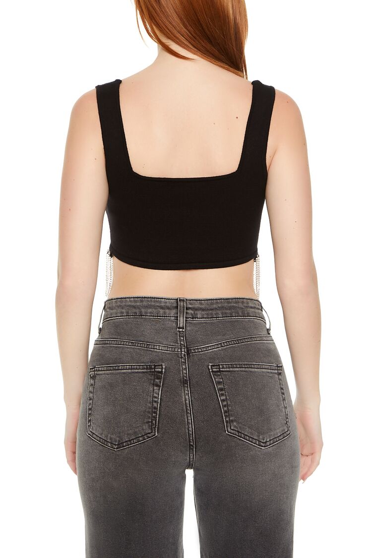  Forever 21 Rhinestone Sweater-Knit Crop Top - black - Bonton