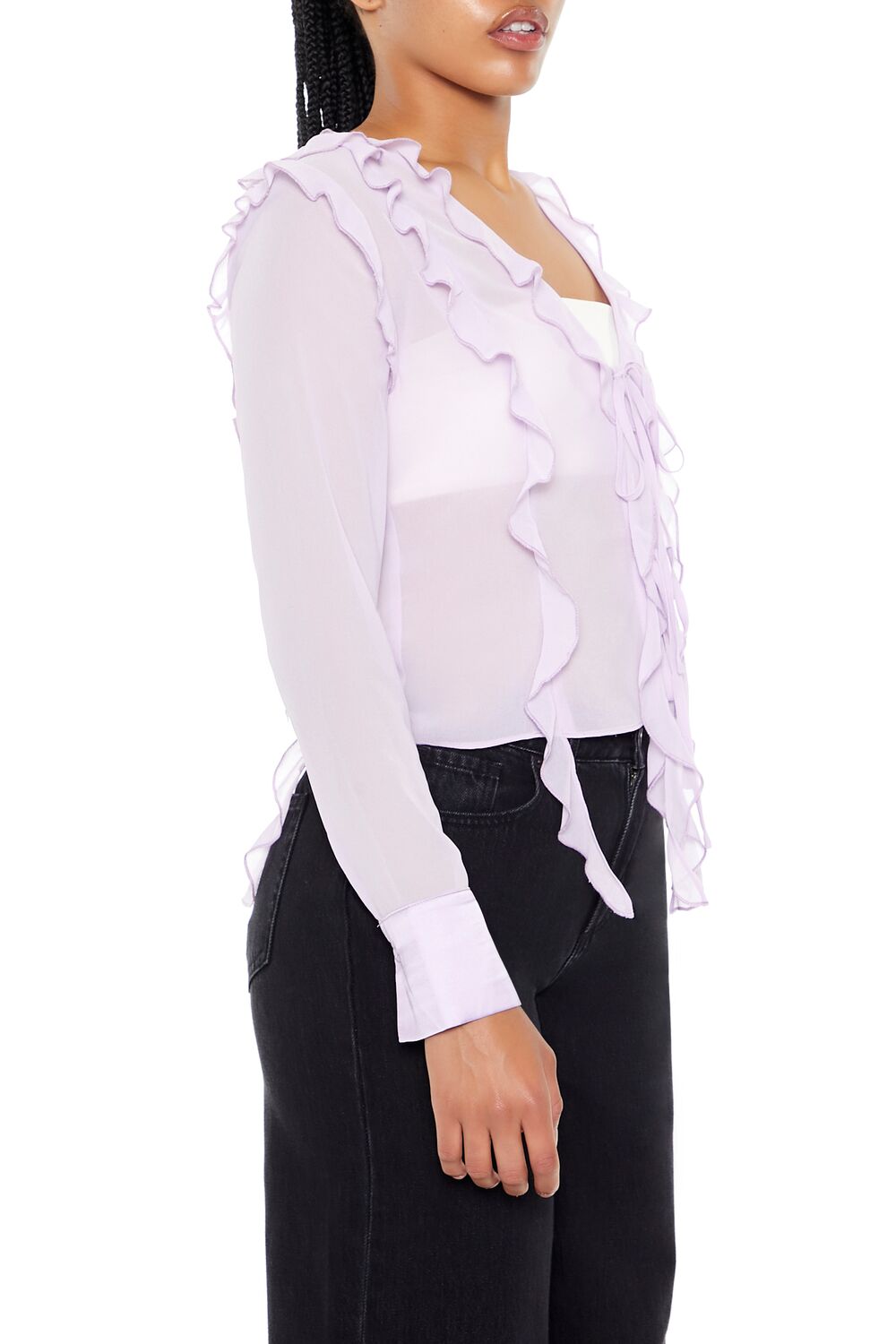  Forever 21 Ruffle-Trim Chiffon Top - black - Bonton