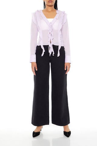 Ruffle-Trim Chiffon Top