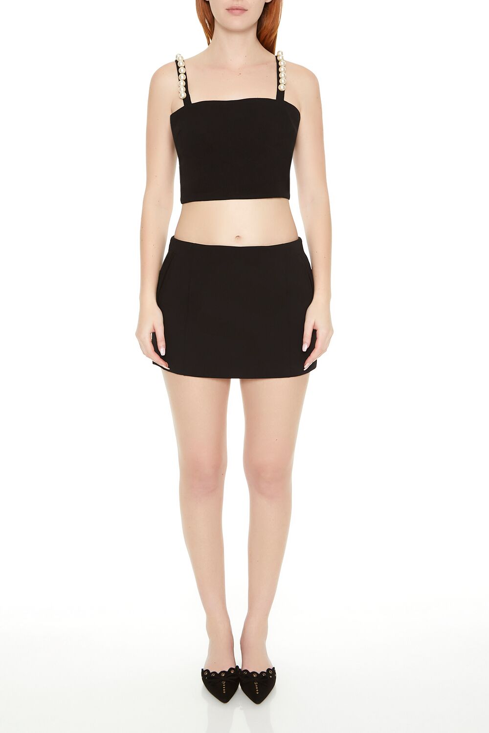  Forever 21 Faux Pearl Crop Top - black white - Bonton