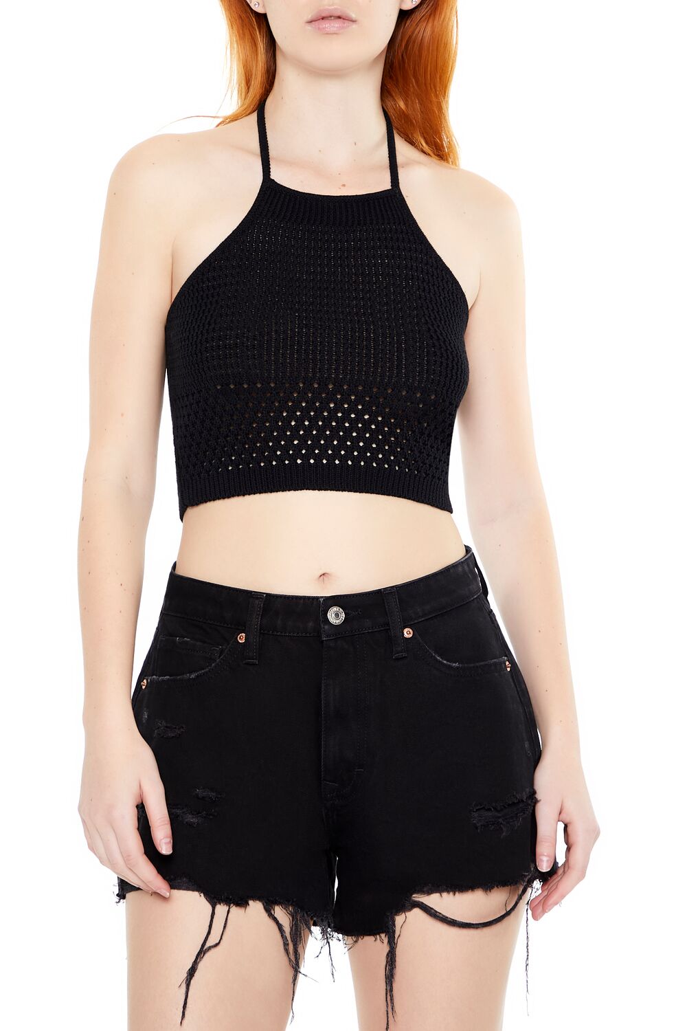  Forever 21 Sweater-Knit Halter Crop Top - black - Bonton