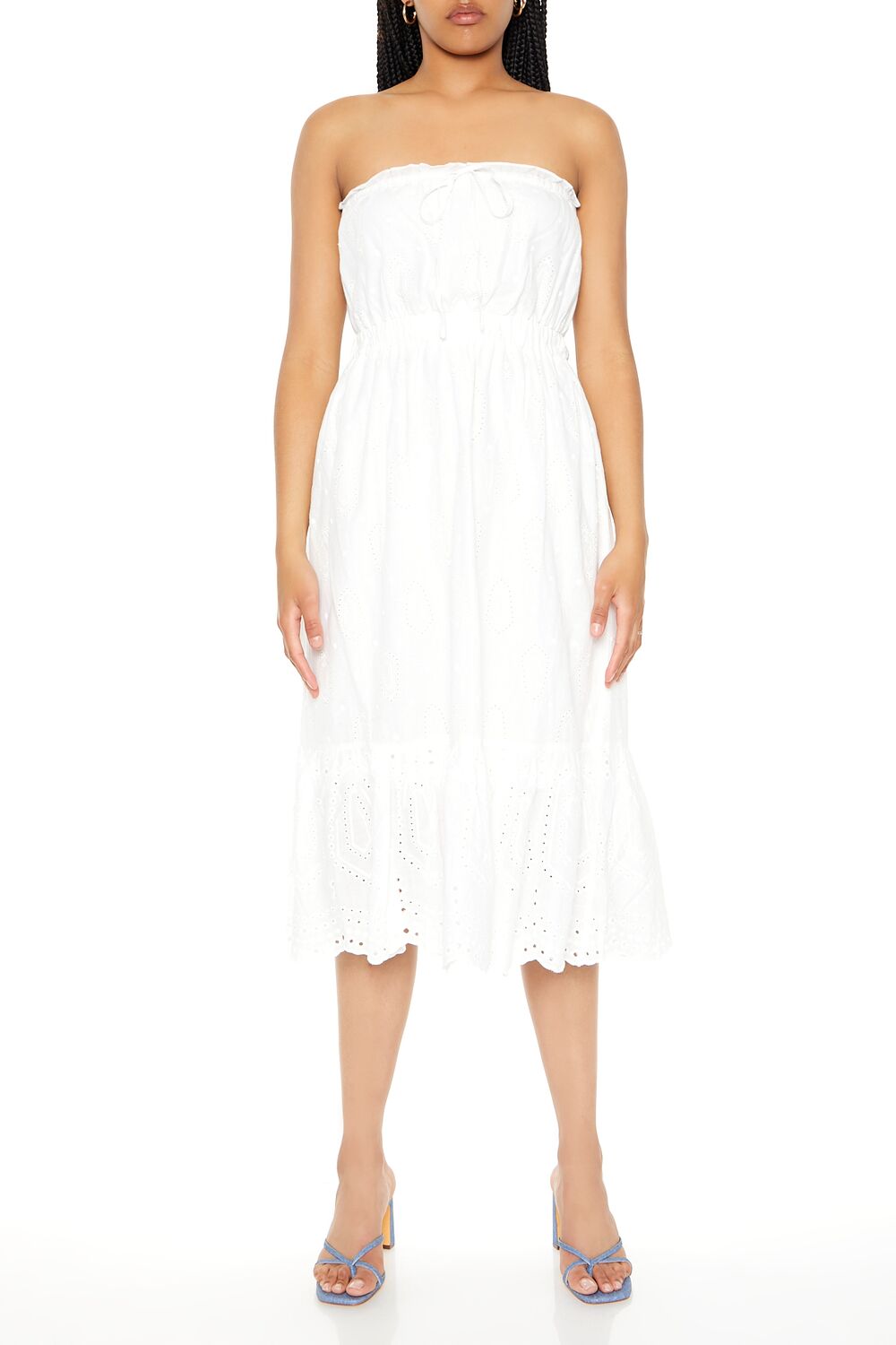  Forever 21 Strapless Eyelet Bow Midi Dress - white - Bonton