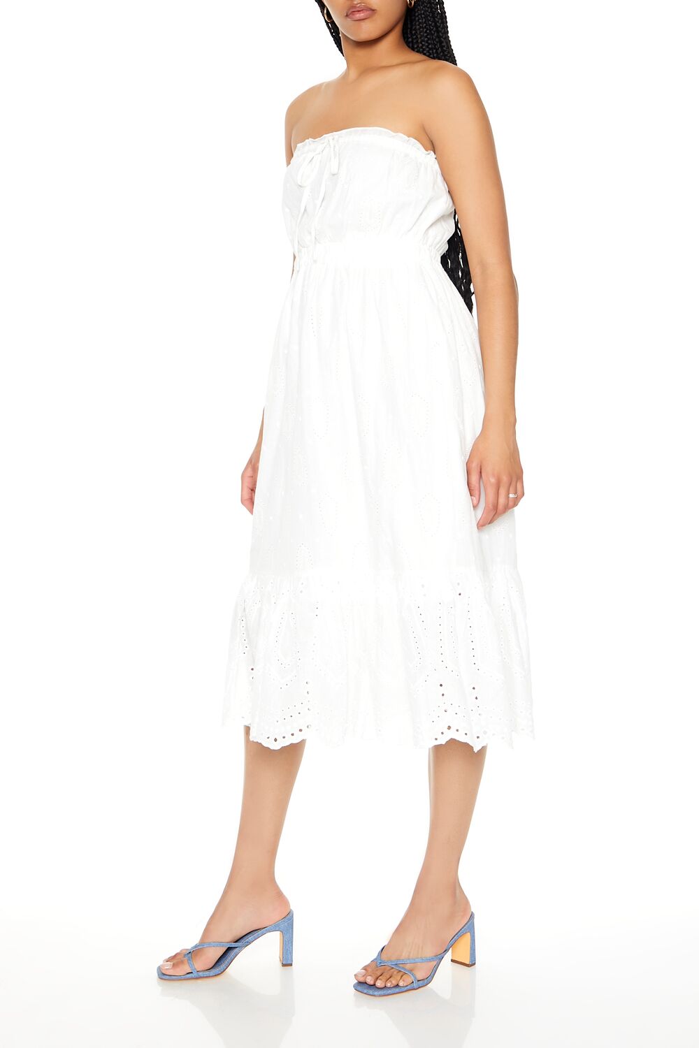  Forever 21 Strapless Eyelet Bow Midi Dress - white - Bonton
