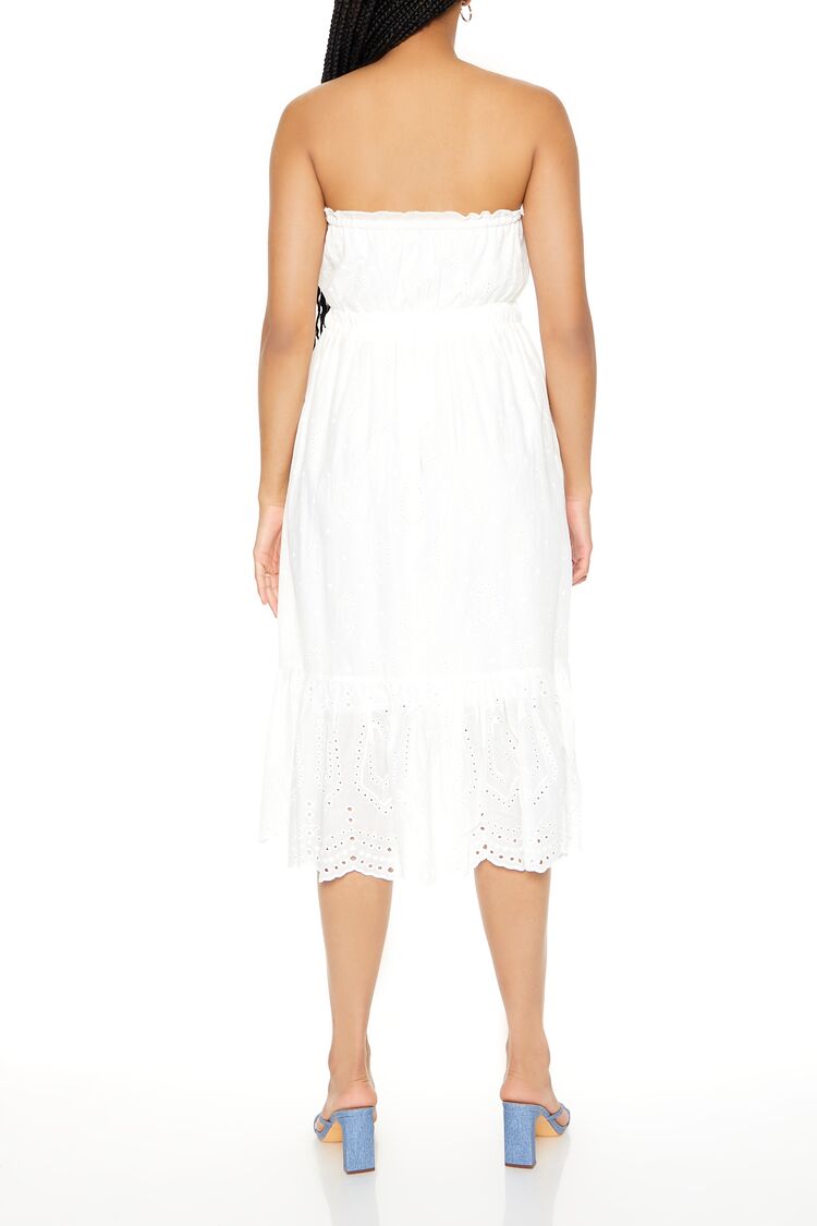  Forever 21 Strapless Eyelet Bow Midi Dress - white - Bonton