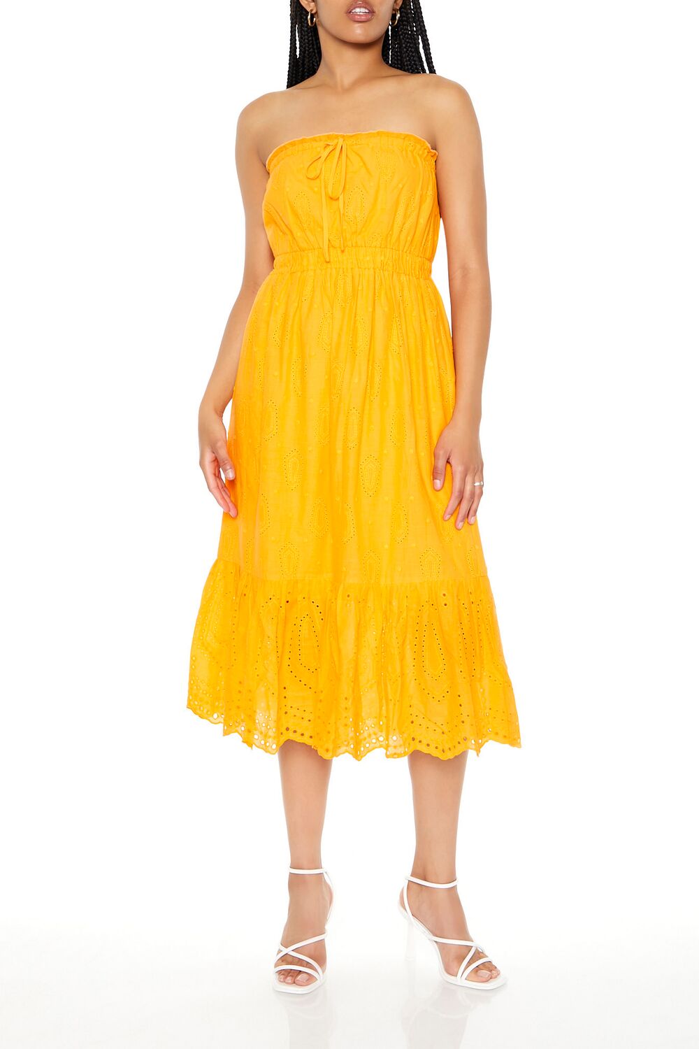  Forever 21 Strapless Eyelet Bow Midi Dress - white - Bonton