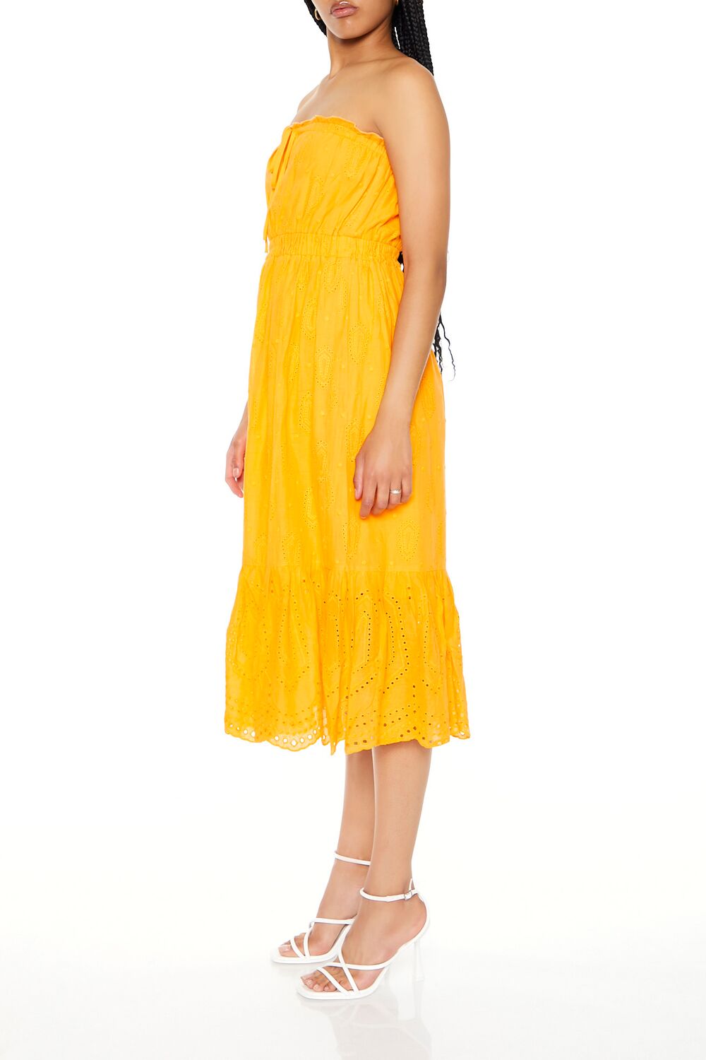  Forever 21 Strapless Eyelet Bow Midi Dress - white - Bonton