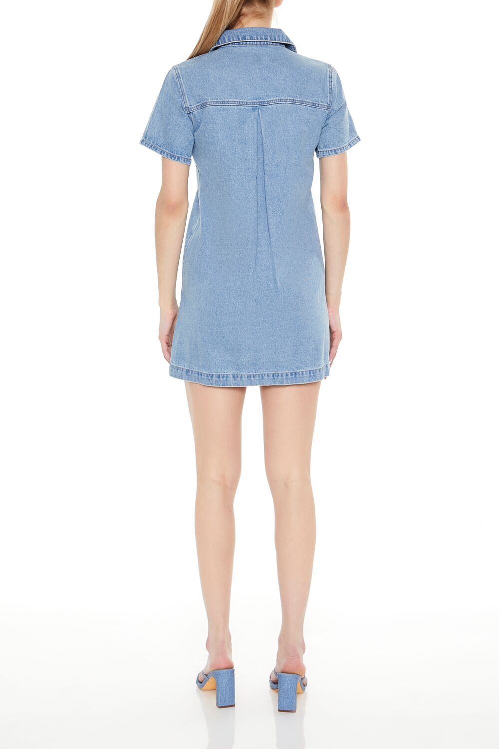  Forever 21 Denim Zip-Up Mini Shirt Dress - light-denim - Bonton