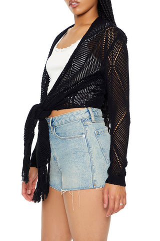 Open-Knit Tie-Front Sweater