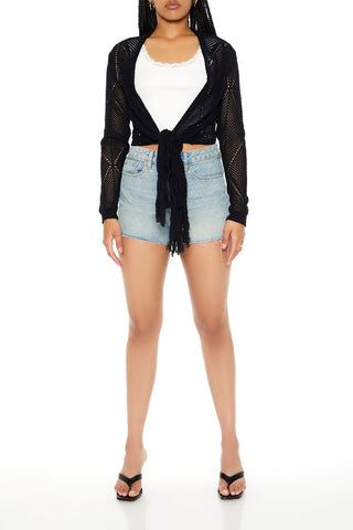 Open-Knit Tie-Front Sweater