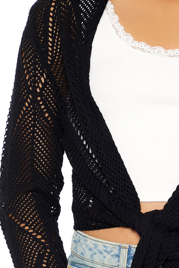  Forever 21 Open-Knit Tie-Front Sweater - black - Bonton