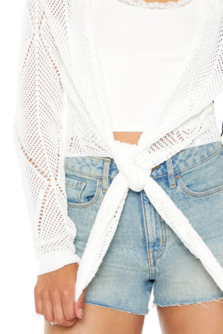 Open-Knit Tie-Front Sweater