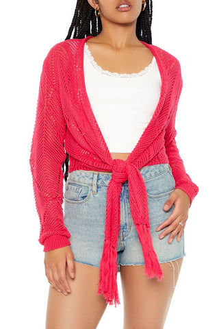 Open-Knit Tie-Front Sweater