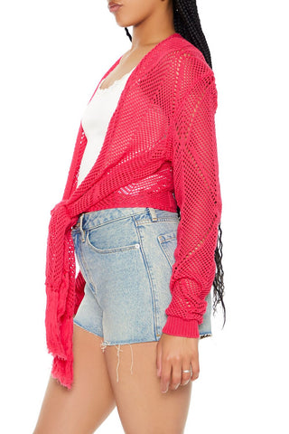 Open-Knit Tie-Front Sweater