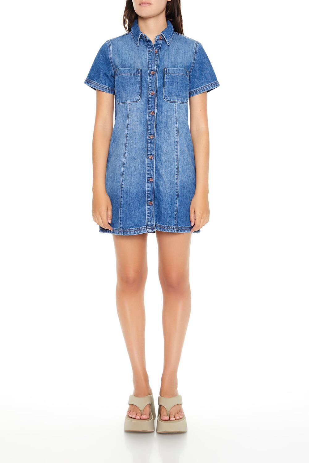  Forever 21 Denim Mini Dress - medium-denim - Bonton