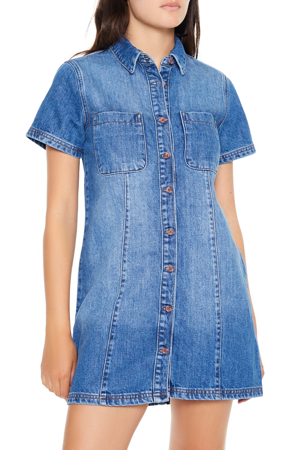  Forever 21 Denim Mini Dress - medium-denim - Bonton