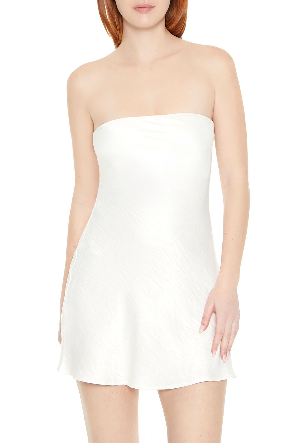  Forever 21 Strapless Satin Mini Dress - cream - Bonton