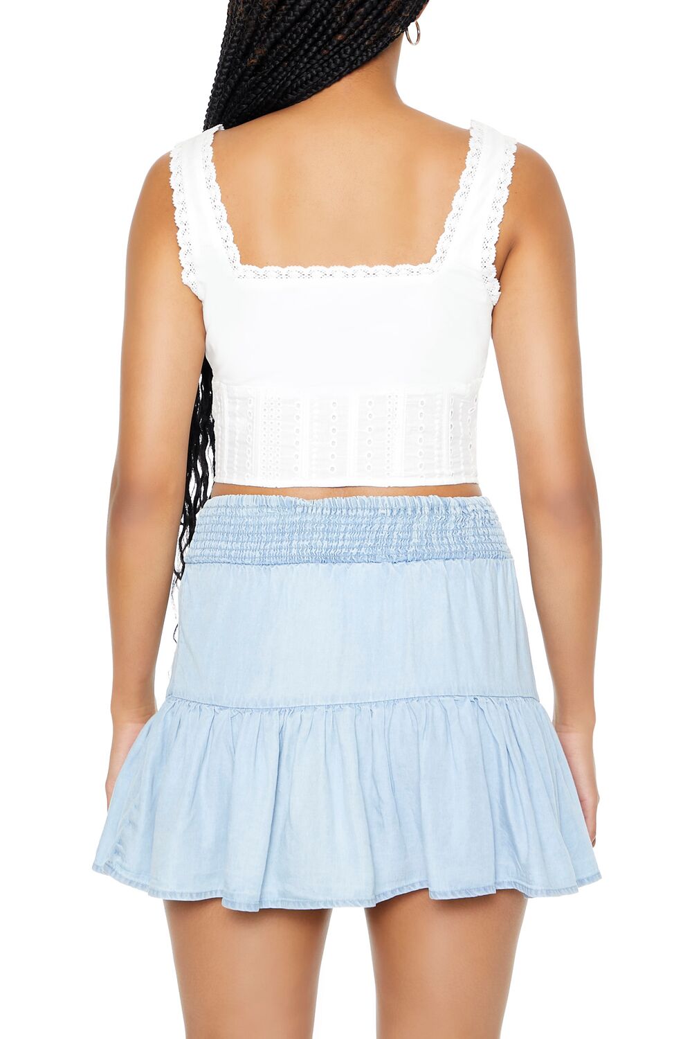  Forever 21 Lace-Trim Corset Crop Top - white - Bonton