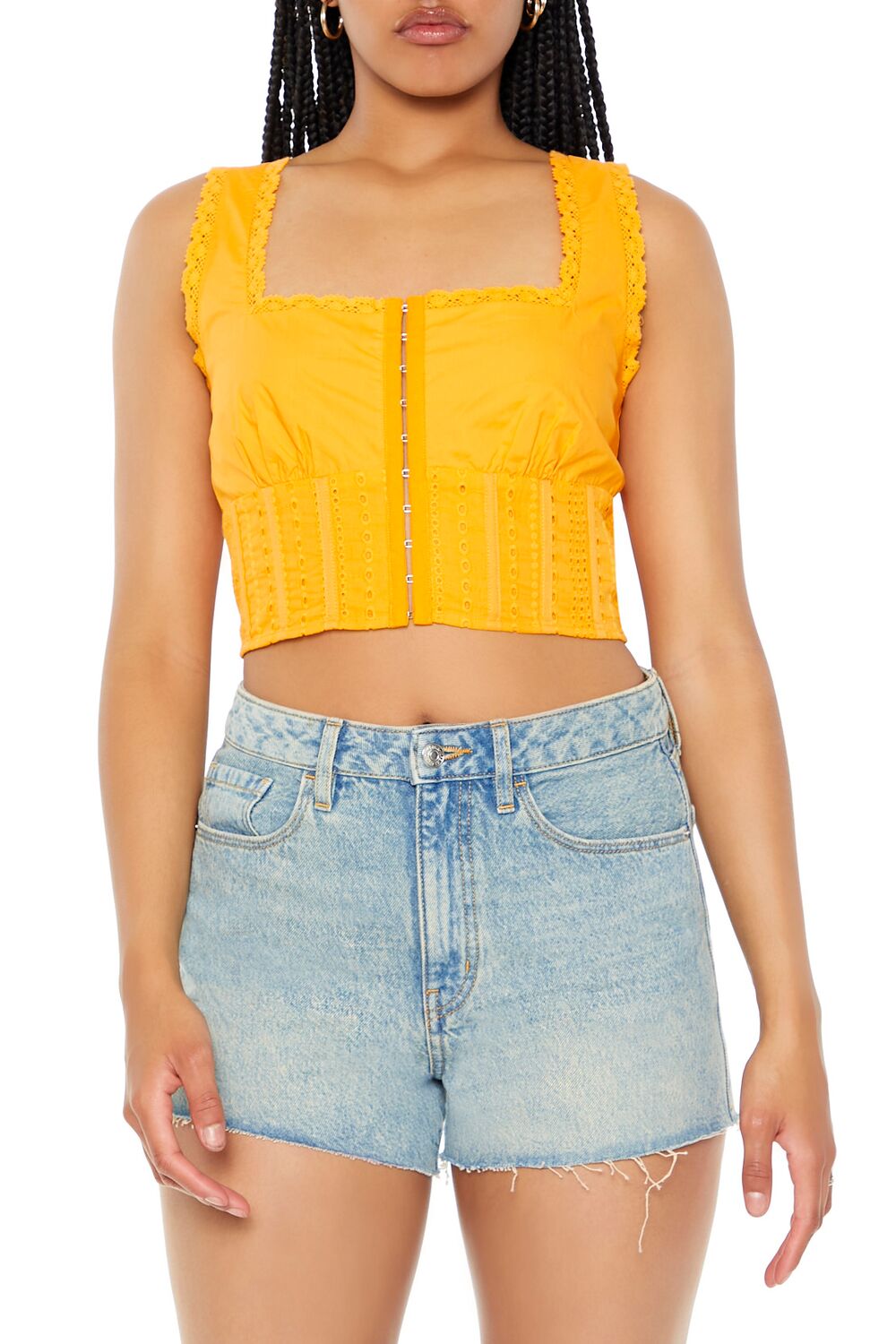  Forever 21 Lace-Trim Corset Crop Top - white - Bonton