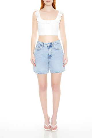 Eyelet Ruffle-Trim Crop Top