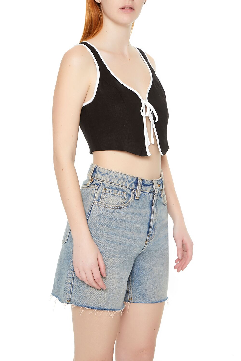  Forever 21 Tie-Front Crop Top - black - Bonton