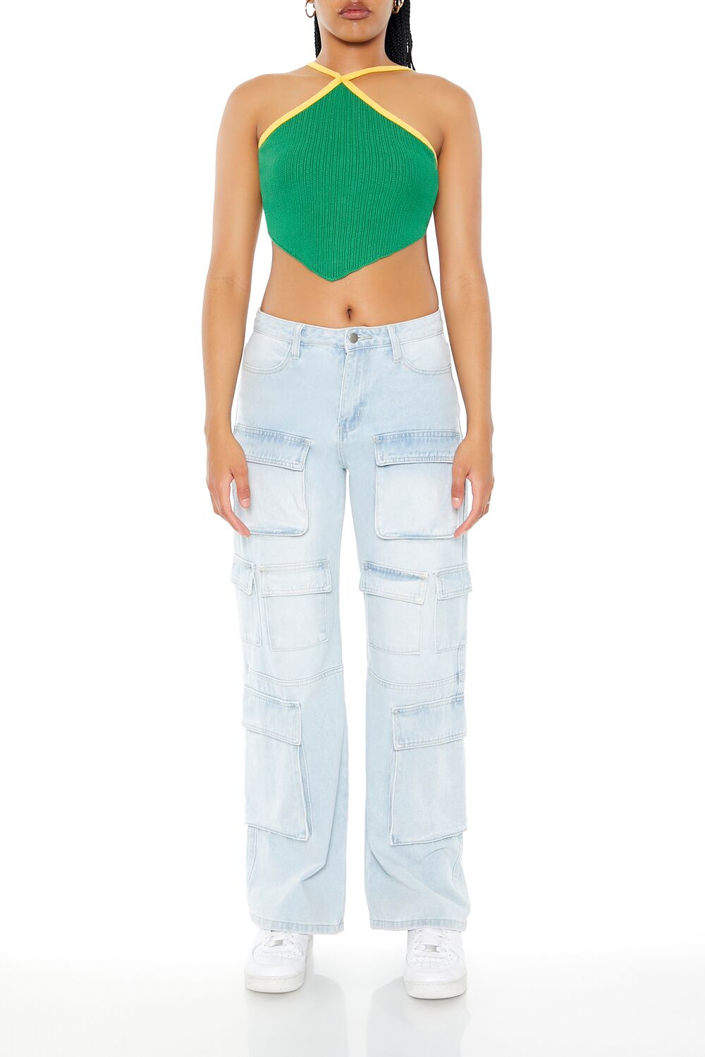  Forever 21 Sweater-Knit Halter Crop Top - green yellow - Bonton