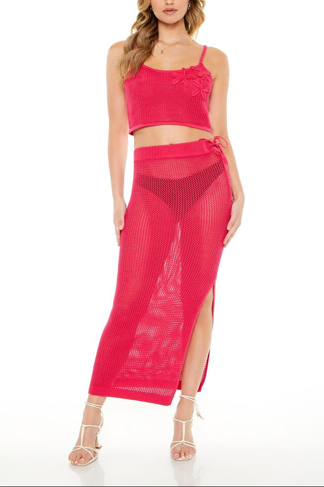  Forever 21 Crochet Maxi Skirt - hot-pink - Bonton