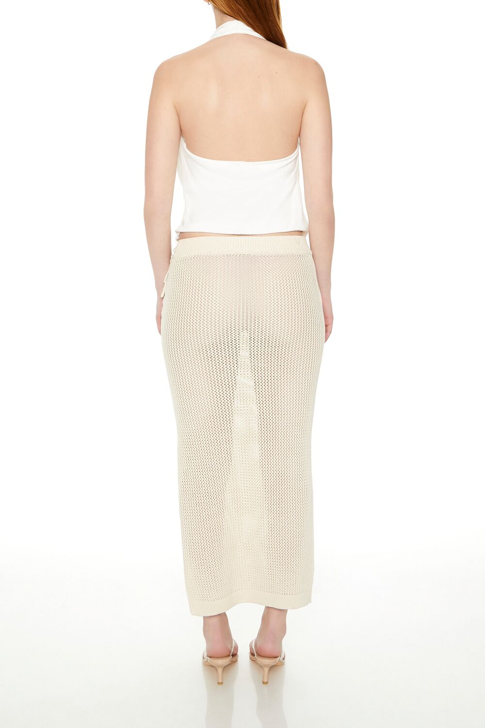  Forever 21 Crochet Lace-Up Maxi Skirt - cream - Bonton