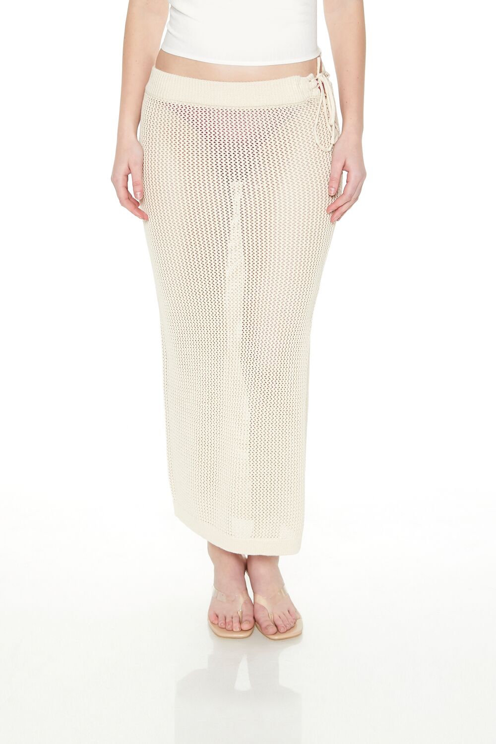  Forever 21 Crochet Lace-Up Maxi Skirt - cream - Bonton