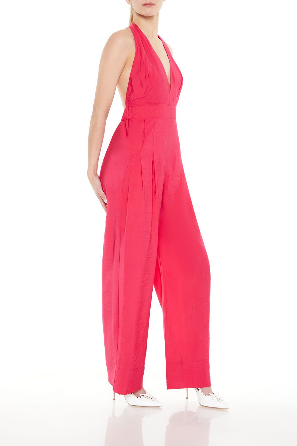  Forever 21 Halter Wide-Leg Jumpsuit - hot-pink - Bonton