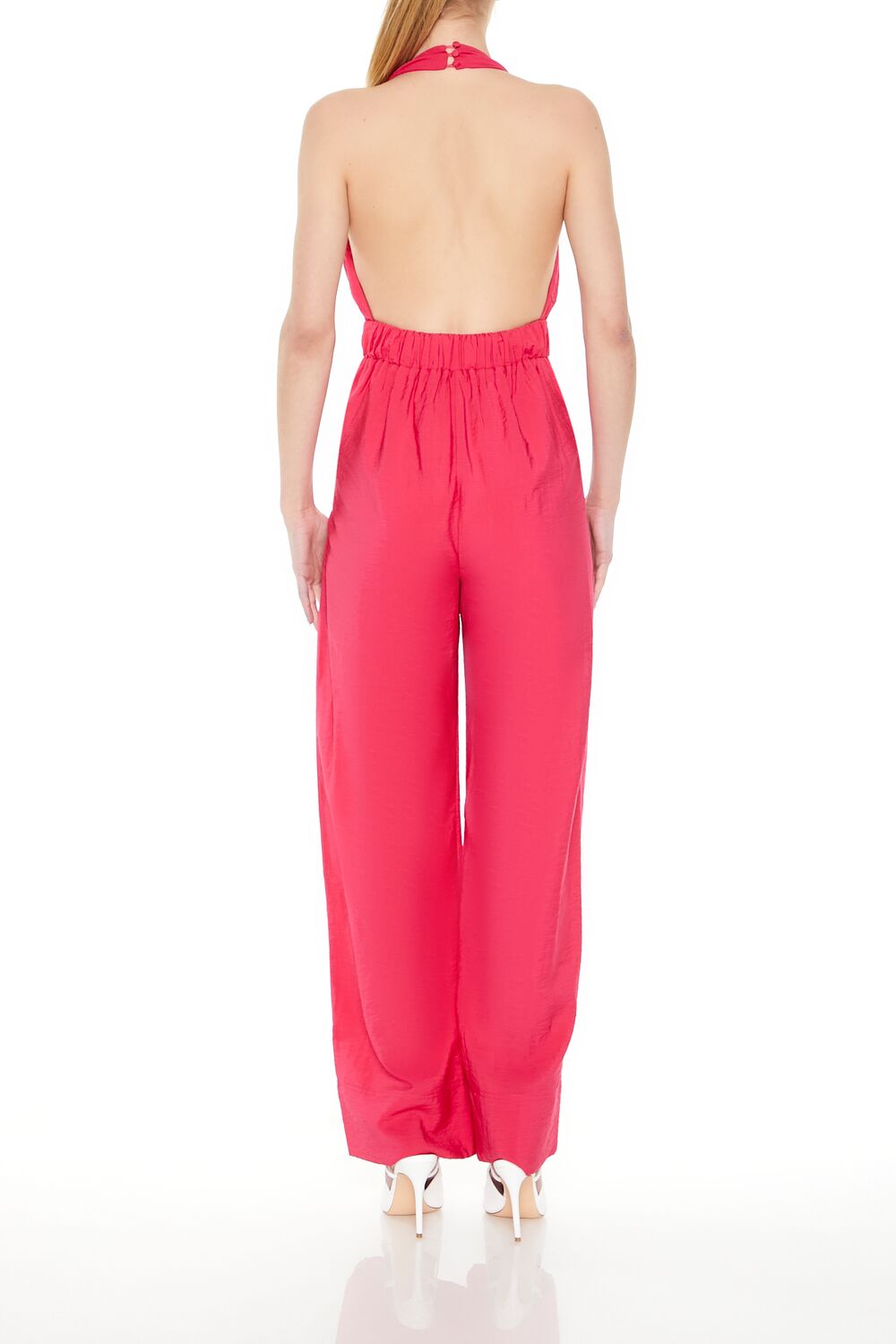  Forever 21 Halter Wide-Leg Jumpsuit - hot-pink - Bonton