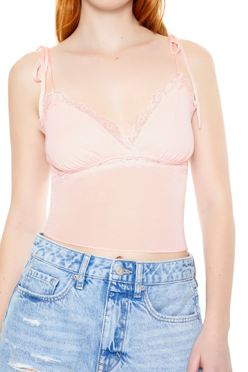  Forever 21 Mesh & Lace Tie-Strap Cami - white - Bonton