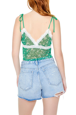 Lace-Trim Floral Tie-Strap Cami