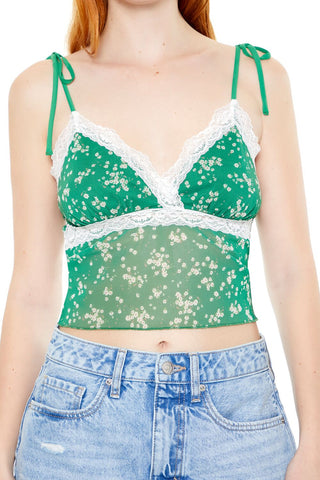 Lace-Trim Floral Tie-Strap Cami
