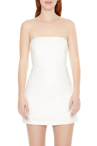 mini white tube top dress Spring Outfits Model is wearing size S Length Ruched Tie-Detail Spaghetti Strap Mini
