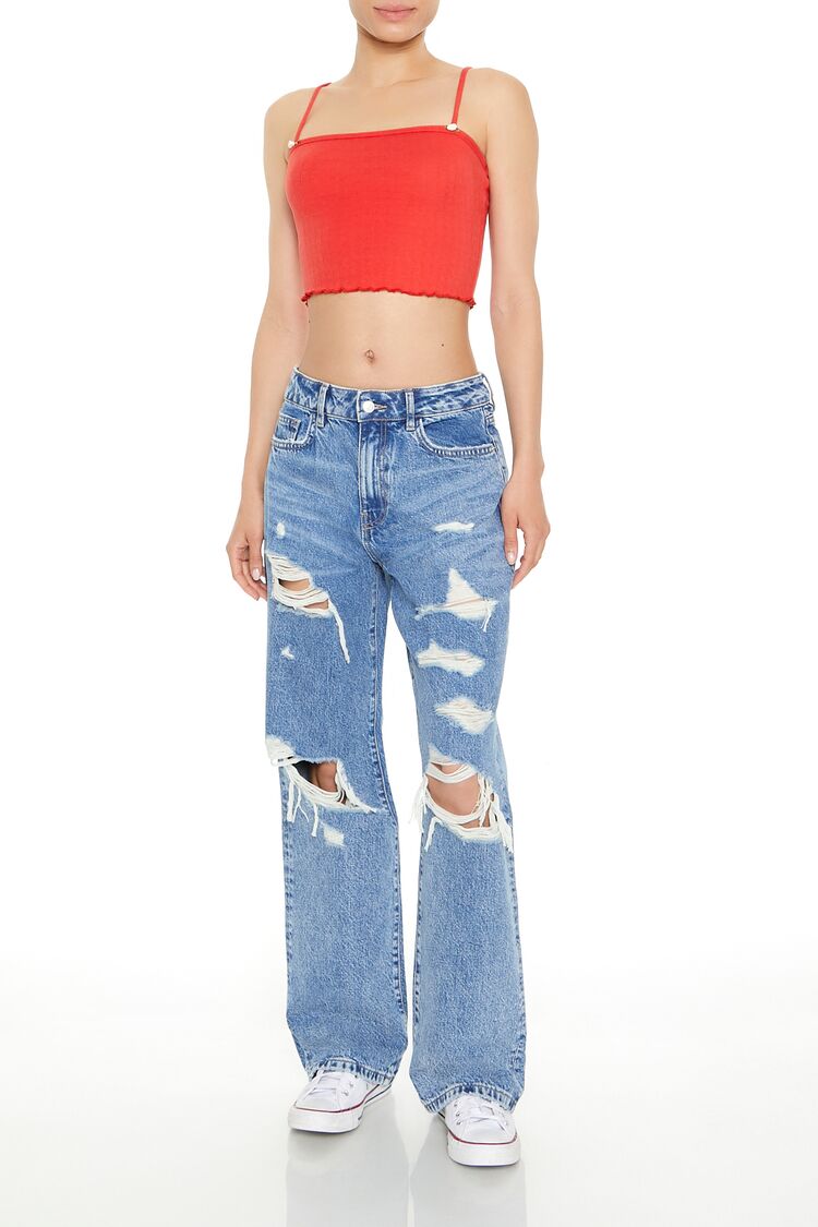  Forever 21 Rosette Lettuce-Edge Cropped Cami - white - Bonton