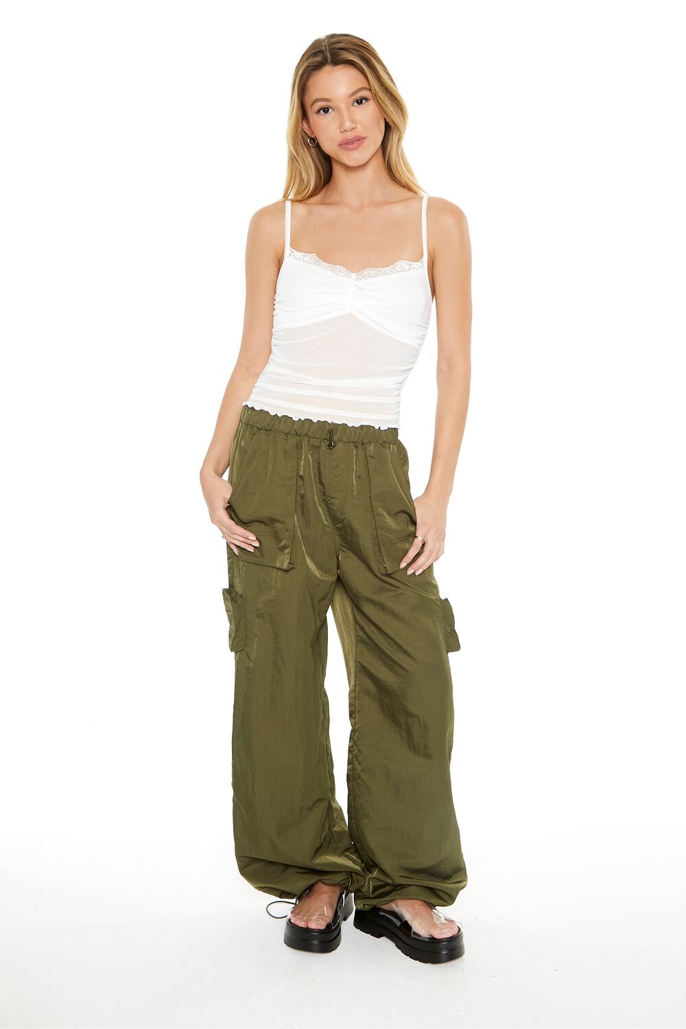  Forever 21 Mesh Lace-Trim Bow Cami - white - Bonton