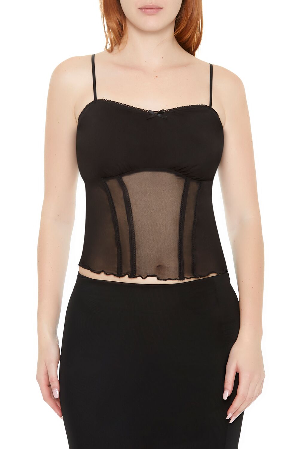  Forever 21 Sheer Mesh Bow Cami - black - Bonton