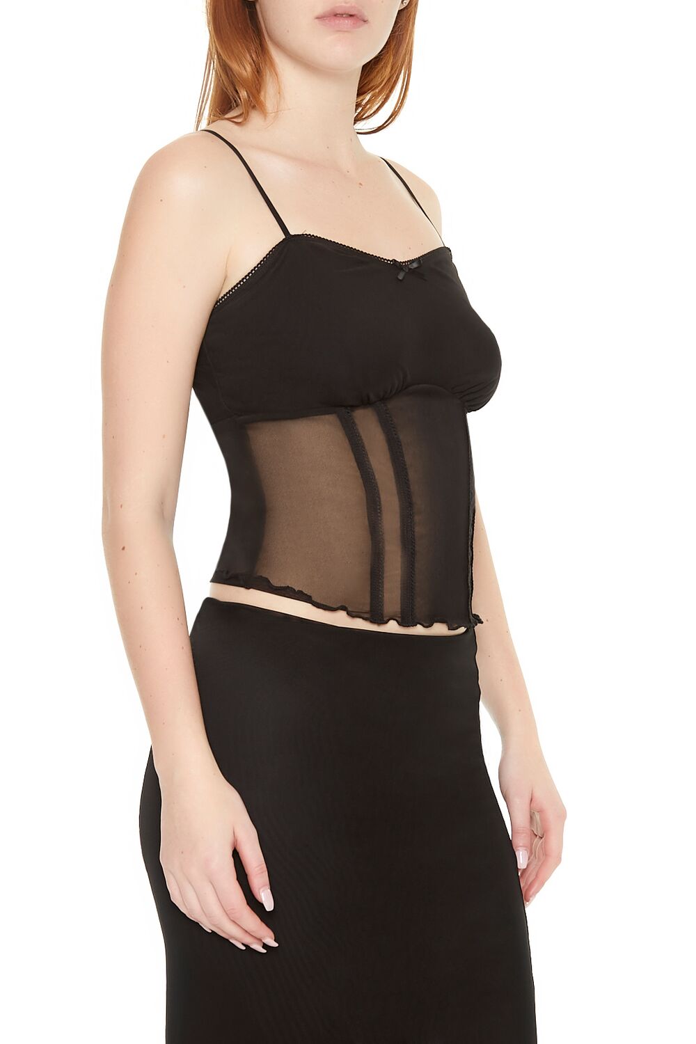  Forever 21 Sheer Mesh Bow Cami - black - Bonton