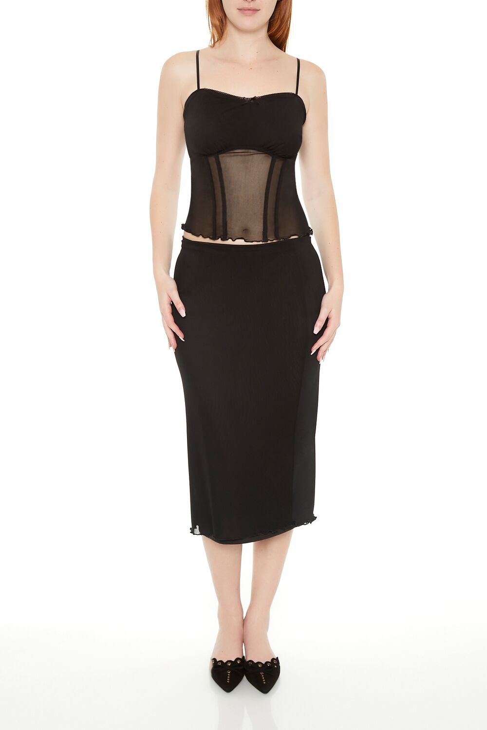  Forever 21 Sheer Mesh Bow Cami - black - Bonton