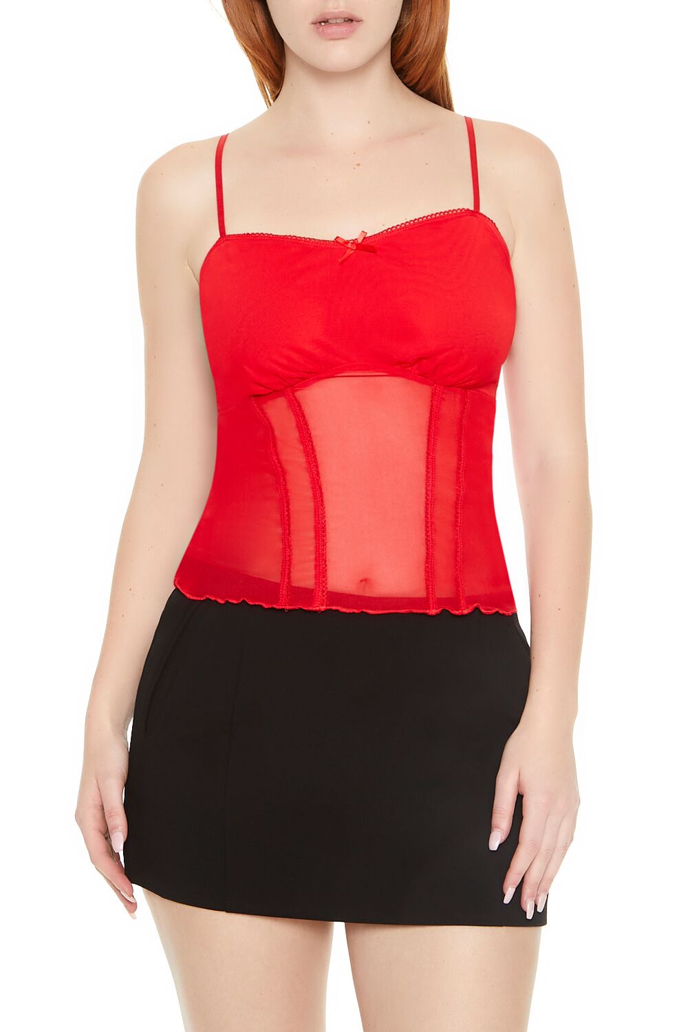  Forever 21 Sheer Mesh Bow Cami - black - Bonton
